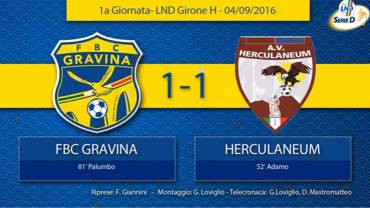 1a Giornata LND Girone H: FBC Gravina- Herculaneum